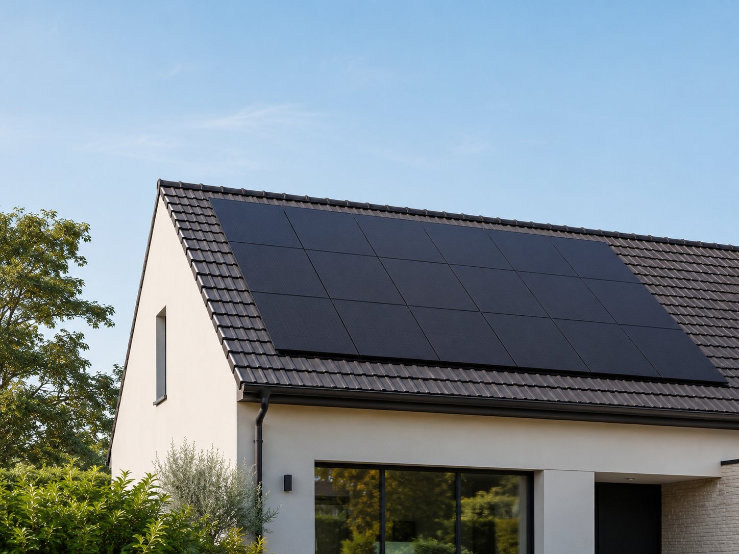 Panneaux photovoltaïques noirs sur une toiture en tuiles